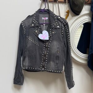 Buddy Love Gray Denim Jacket with Silver Accents
